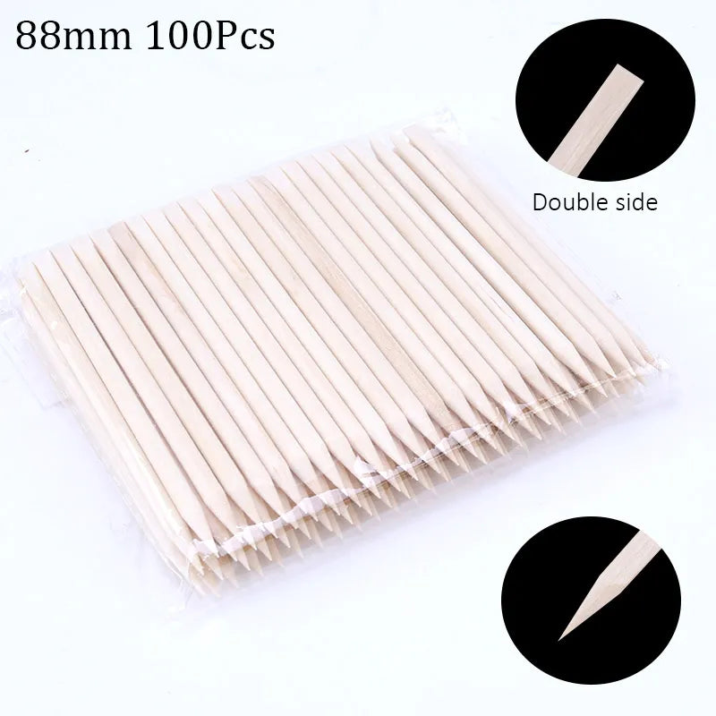 Nail Art Pusher Orange Wood Sticks Cuticle Pusher 100/50pcs